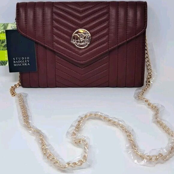Badgley Mischka Handbags - Badgley Mischka NWT Studio Quilted Chain Crossbody Burgundy Bag - Vegan